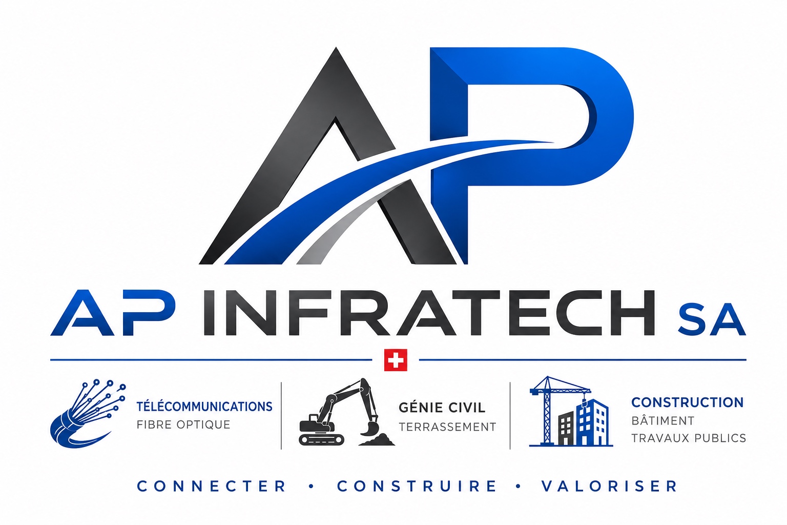 Logo AP Infratech SA : télécommunications, génie civil, construction — Connecter, construire, valoriser